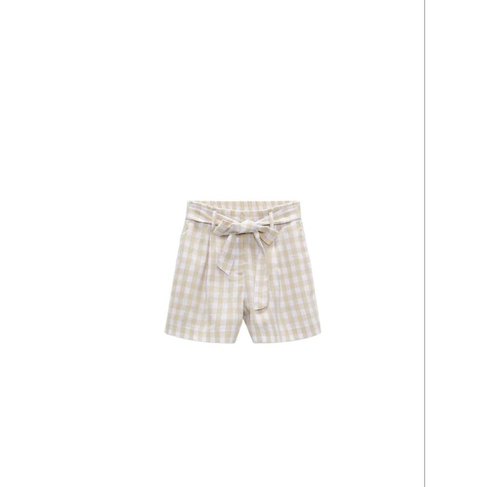 ZARA GINGHAM PAPERBAG BERMUDA SHORTS ECRU/BEIGE SIZE M 7102/026